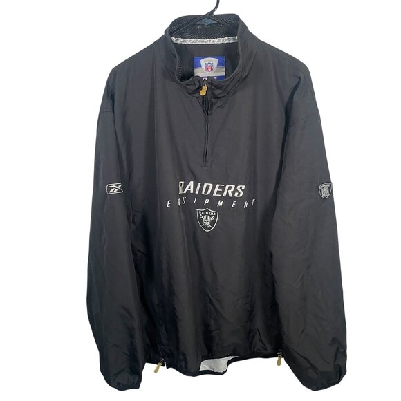 Vtg Reebok NFL Equipment Oakland Raiders 1/4 Zip Jacket Mens Size Large Pullover - Picture 1 of 8
